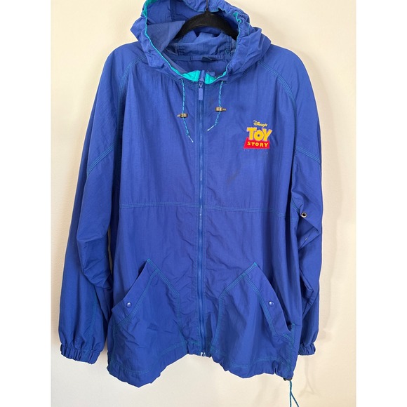 Vtg Disney Toy Story jacket Gear for Sports Blue Hooded packable GRUNGE Y2K *